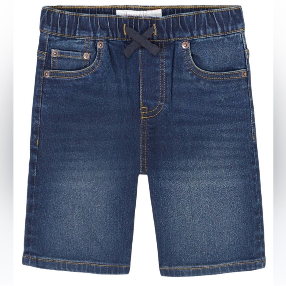 Lucky Brand Boys Knit Denim Shorts Size M (10/12) Dark Wash Pull On Drawstring